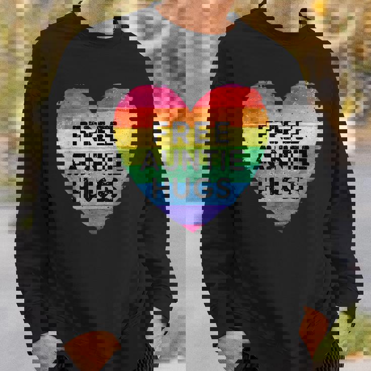 Free Auntie Hugs LGBT Gay Lesbian Pride Month Rainbow Flag Sweatshirt Gifts for Him