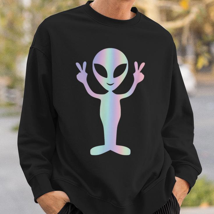 Alien Peace Sign Smiling Face Rave Music Trippy Sweatshirt Geschenke für Ihn