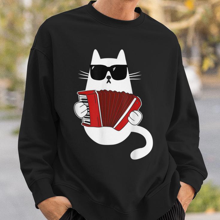 Cat Sunglasses Accordionist Accordion Musician Sweatshirt Geschenke für Ihn