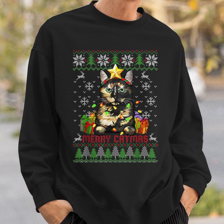 Merry Catmas Tortoiseshell Cat Ugly Christmas Jumper Sweatshirt Geschenke für Ihn