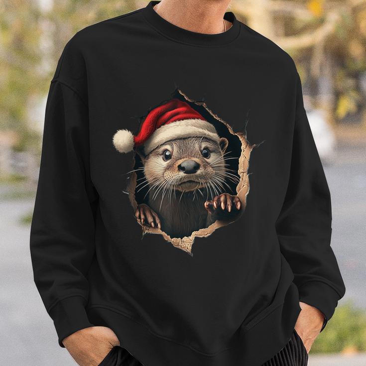 Otter With Christmas Hat Sunglasses Cute Otter Sweatshirt Geschenke für Ihn