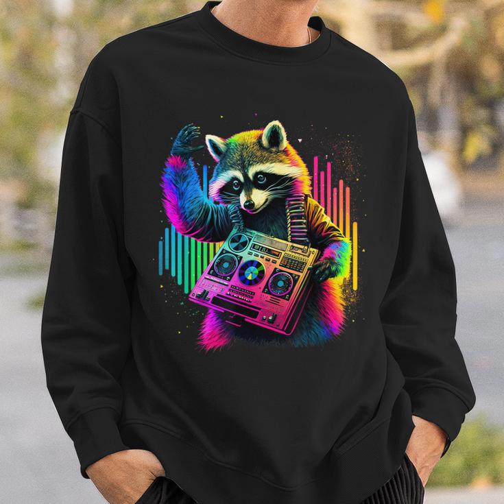 Future Raccoon Dj Retro Party Dj Badger Synthwave Sweatshirt Geschenke für Ihn