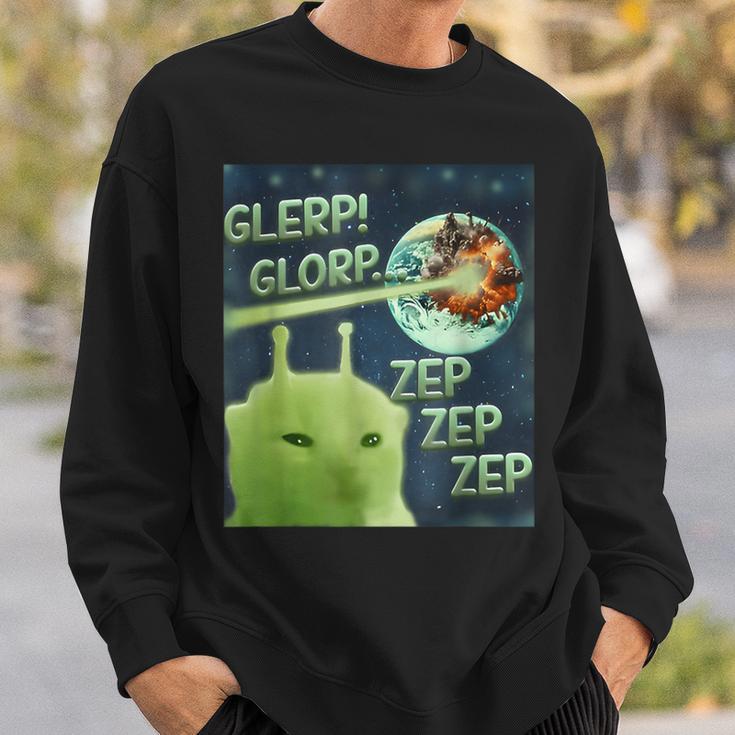 Glerp Glorp Alien Cat Meme Brainrot Costume Sweatshirt - Seseable