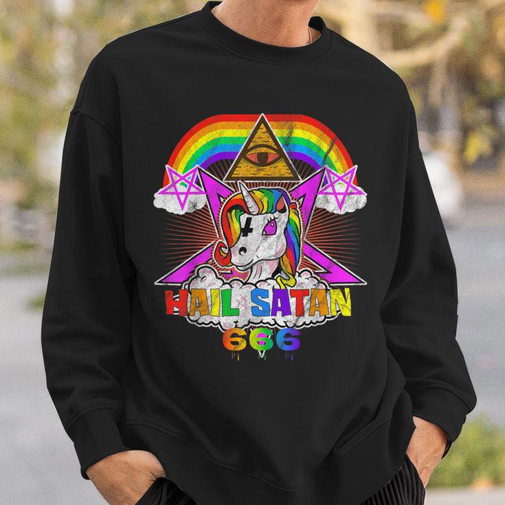 Hail Satan Einhorn Pentagramm 666 Okkult Gothic Sweatshirt Geschenke für Ihn