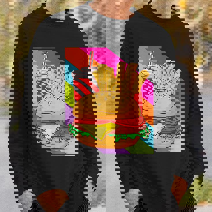 Hamburger Cheeseburger Burger Fritten Pommes Frites Sweatshirt Geschenke für Ihn