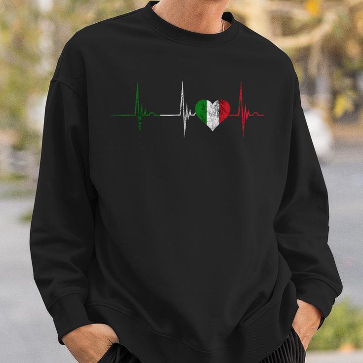 With Italian Heart Beat Ecg Pulse Italiano Italia Sweatshirt Geschenke für Ihn