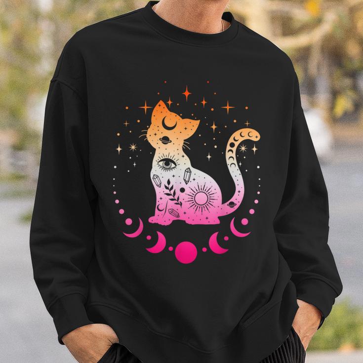 Lesbian Astrology Cat Moon Phases Lesbian Flag Sweatshirt Geschenke für Ihn