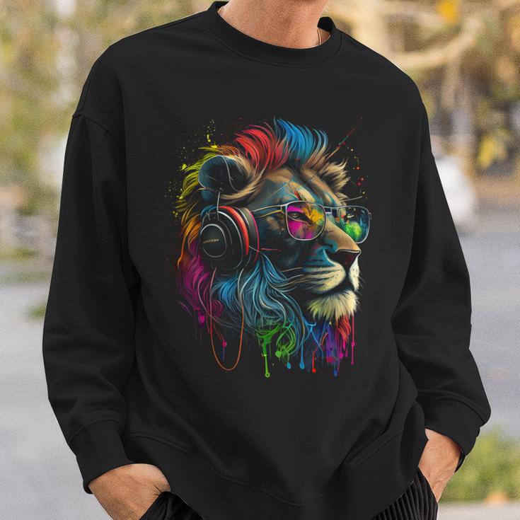 Lion Sunglasses Headphones Party Lion Lovers Lion Sweatshirt Geschenke für Ihn