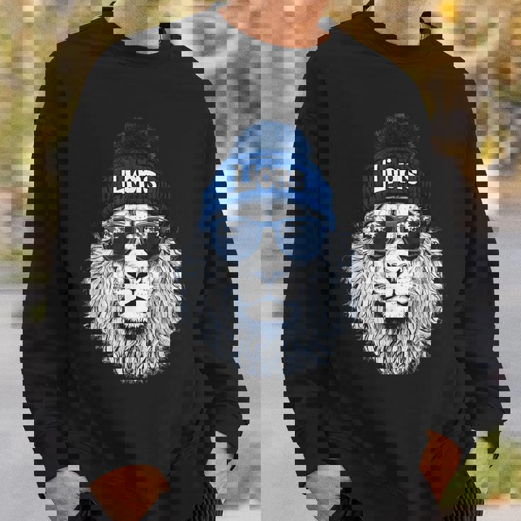 Lions Lover Apparel Lion Face With Sunglasses Winter Sweatshirt Gifts for Him