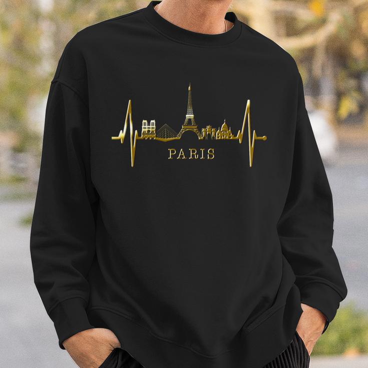 Paris Skyline Heartbeat I Love Eiffel Tower Love France Sweatshirt Geschenke für Ihn