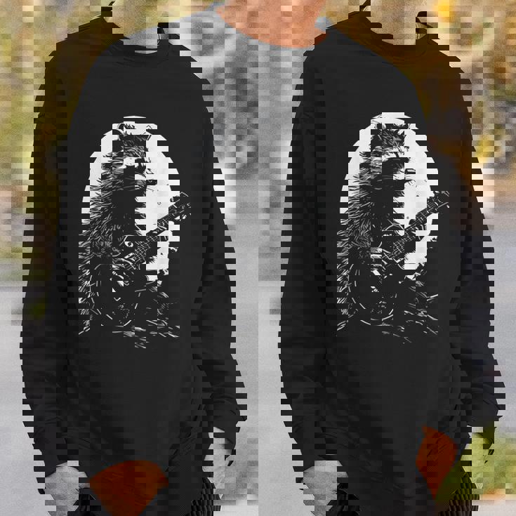 Raccoon Guitarist Sweatshirt - Fun Moon Meme Design for Music Lovers Gifts for Him