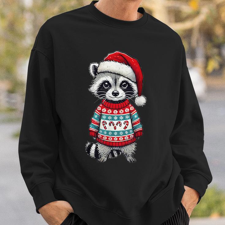 Raccoon Ugly Sweater Santa Hat Christmas Sweatshirt Geschenke für Ihn