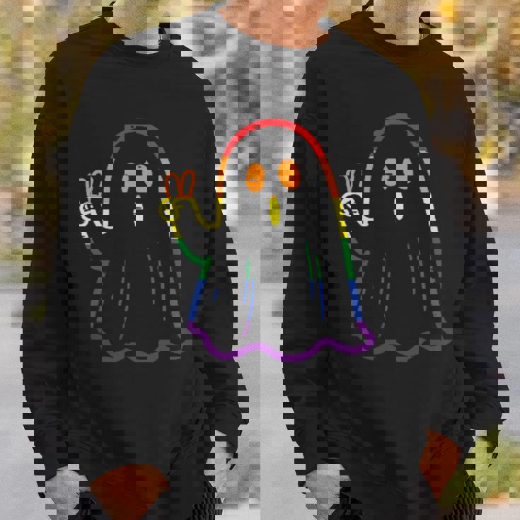 Rainbow LGBT Ghost Peace Sign Gay Pride Halloween Costume Sweatshirt Gifts for Him