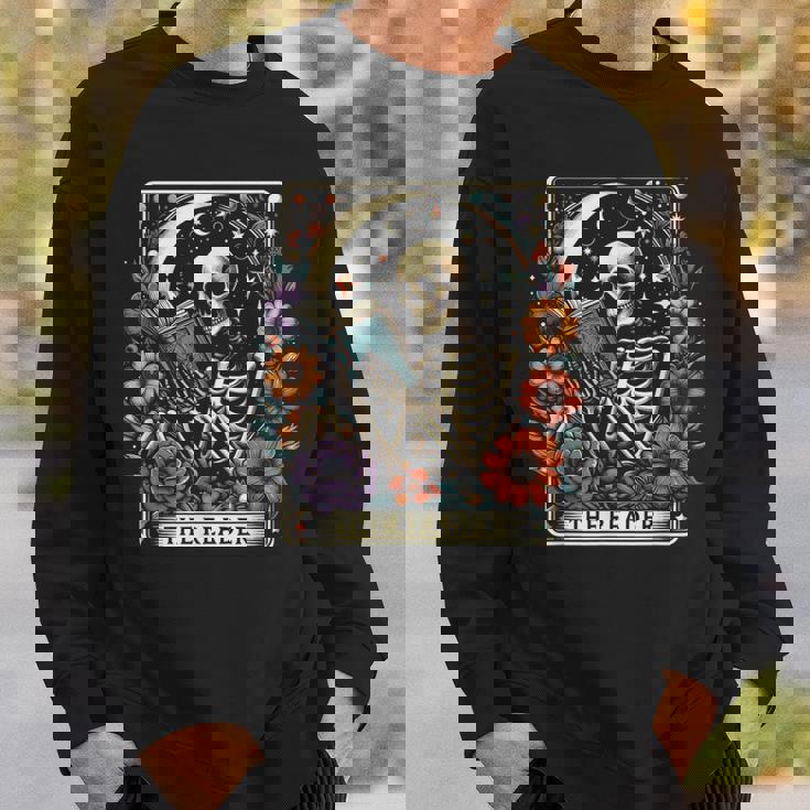 The Reader Tarot Card Skeleton Reading Book Bookworm Bookish Sweatshirt Gifts for Him