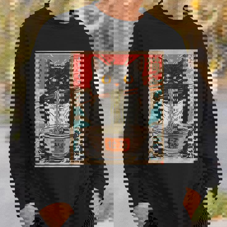 Retro Cat Ramen Japanese Graphic Kawaii Cat Anime Sweatshirt Gifts for Him