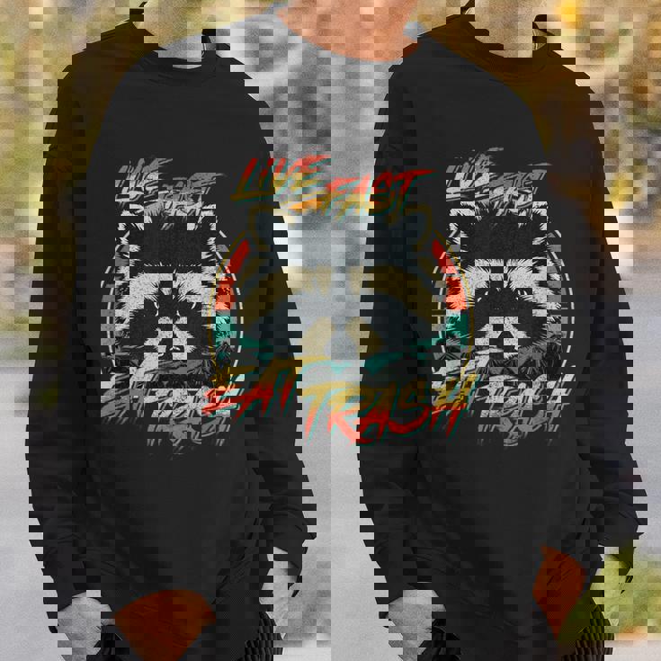 Retro Raccoon Sweatshirt - Live Fast Eat Trash - Fun Unisex Style Gifts for Him