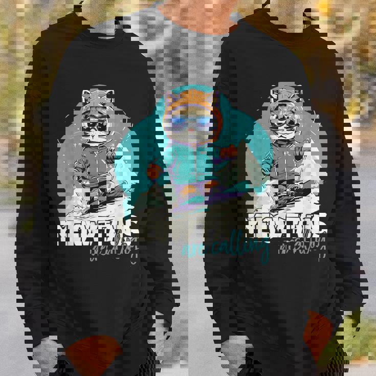 Skiing Cat Winter Sports Adventure Downhill Fun Sweatshirt Gifts for Him