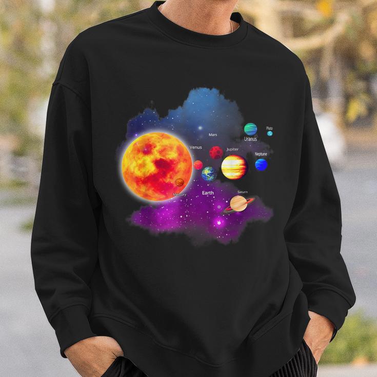 Solar System Motif With Sun Planets Stars Galaxies Sweatshirt Geschenke für Ihn