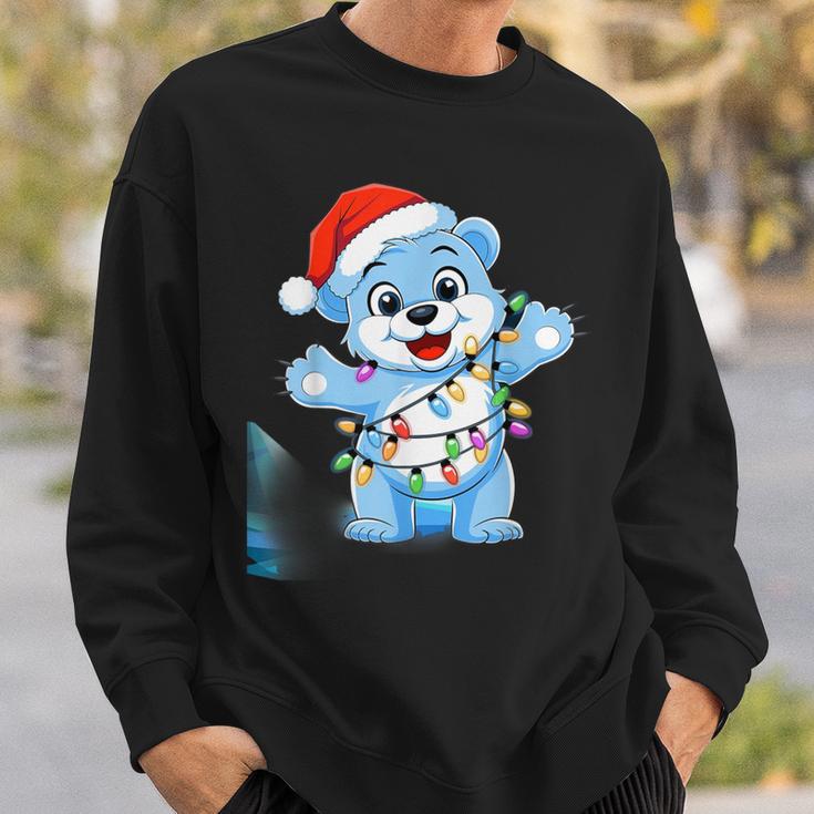 Süßer Weißer Bär In Weihnachtsmannmütze Mit Weihnachtslichtern Sweatshirt Geschenke für Ihn