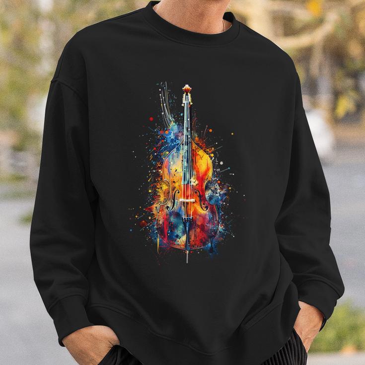 Upright Bass Instrument On Colourful Lacquered Double Bass Sweatshirt Geschenke für Ihn