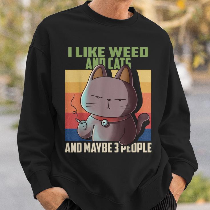 I Like Weed Cats And Maybe 3 People Cat Cannabis Grass Sweatshirt Geschenke für Ihn