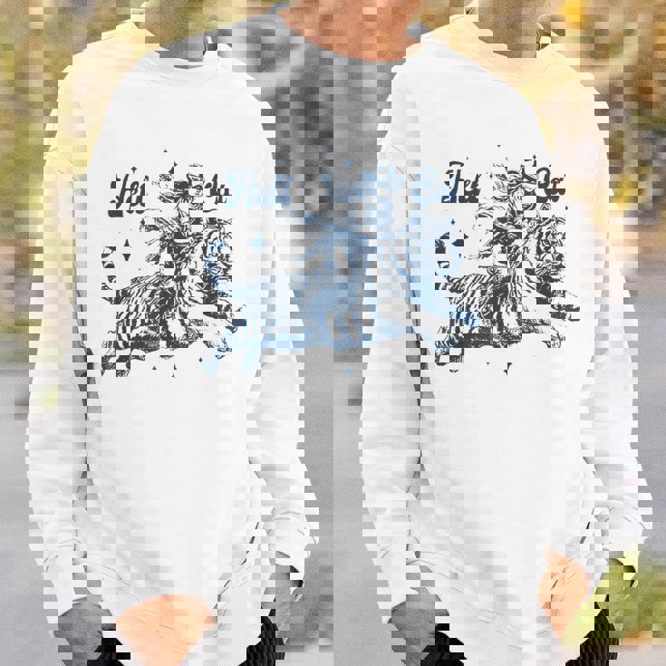 Cowgirl Riding Tiger Hell Cat Vintage Sweatshirt Gifts for Him
