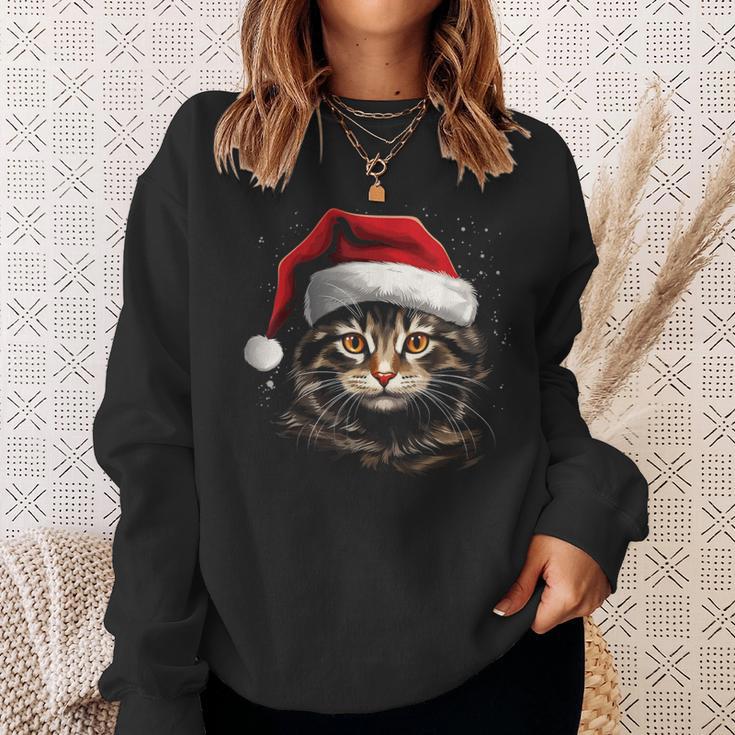 Cat With Christmas Hat Christmas Cat Santa Sweatshirt Geschenke für Sie