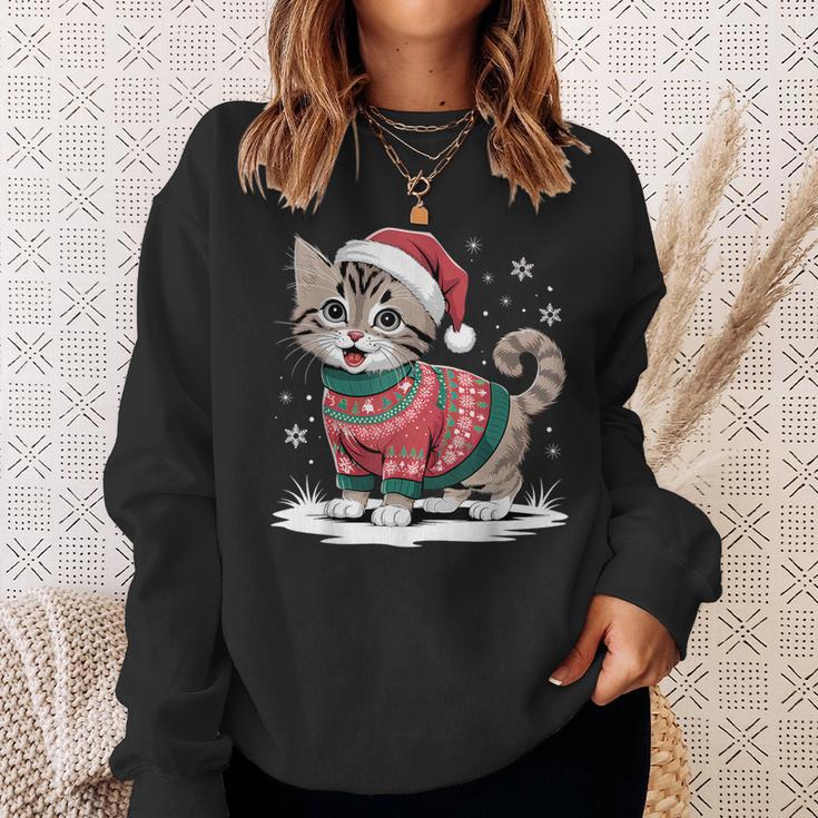 Cat Wearing Ugly Christmas Jumper And Santa Hat Cute Kitten Sweatshirt Geschenke für Sie