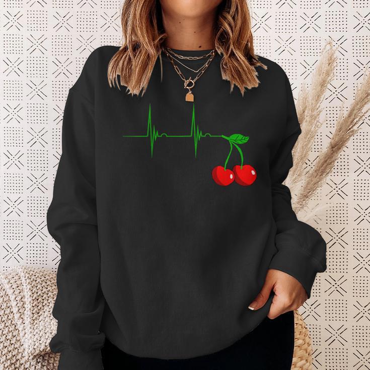 Cherry Heartbeat Cherries Fruits Ecg Pulse Sweatshirt Geschenke für Sie