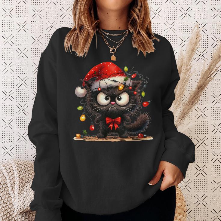 Christmas Grumpy Angry Cat Naughty Fairy Lights Sweatshirt Geschenke für Sie