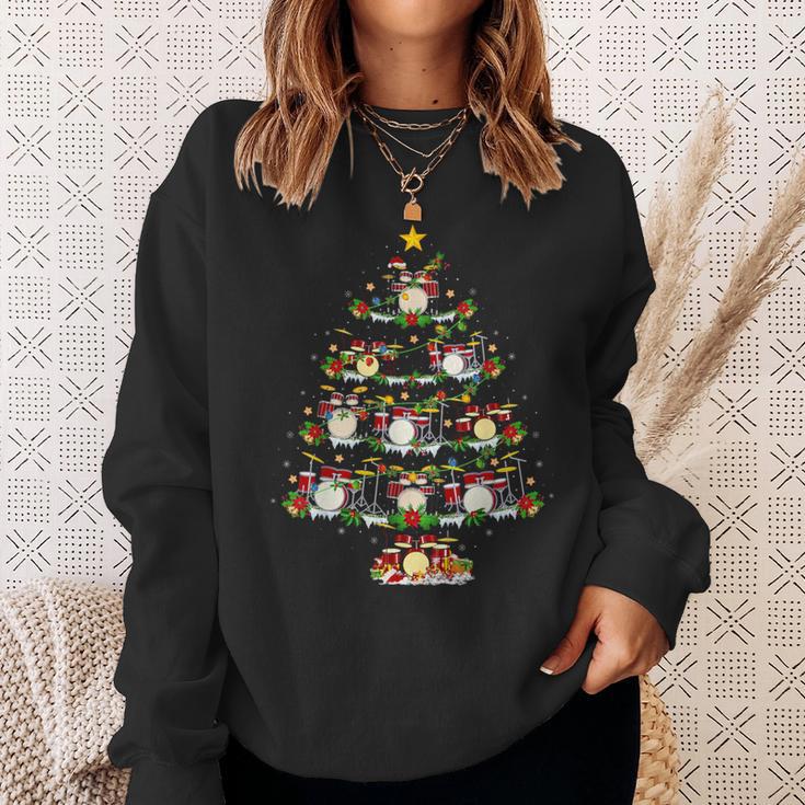 Christmas Lights Santa Drummer Christmas Tree Sweatshirt Geschenke für Sie