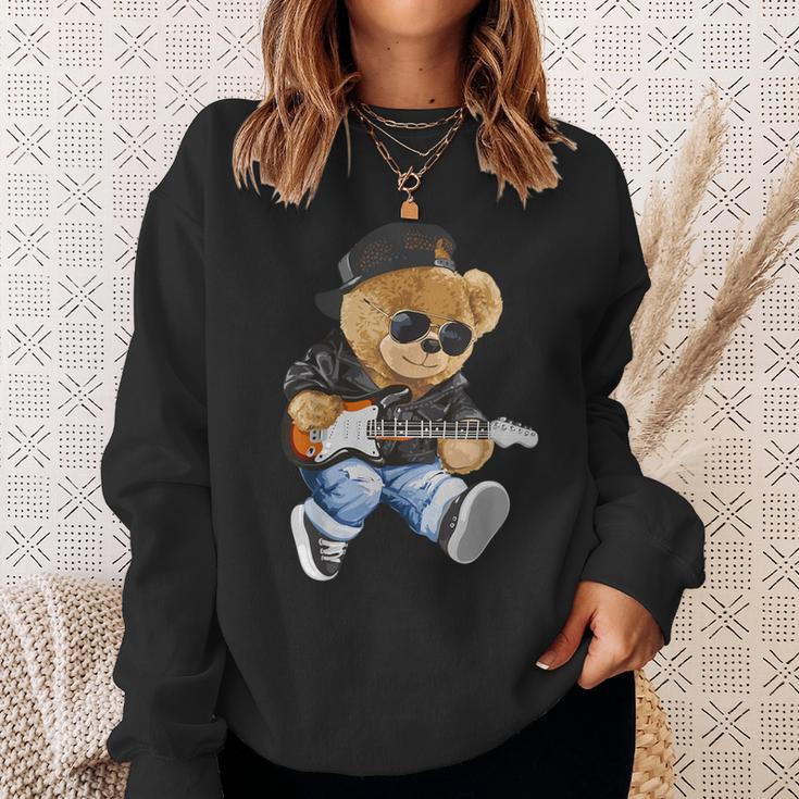 Cute Teddy Bear Playing Electric Guitar Sweatshirt Geschenke für Sie