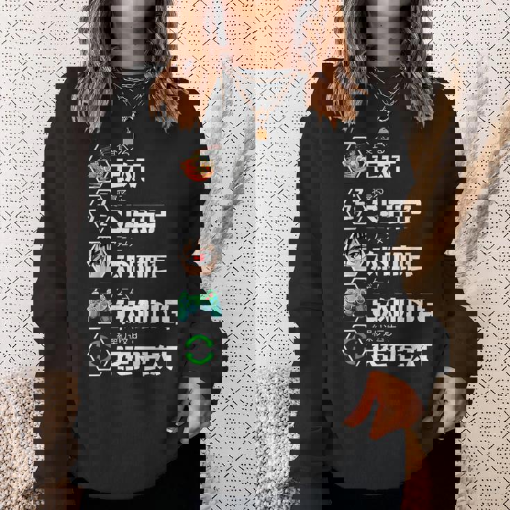 Eat Sleep Anime Gaming Repeat Camisa de entrenamiento Regalos para ella