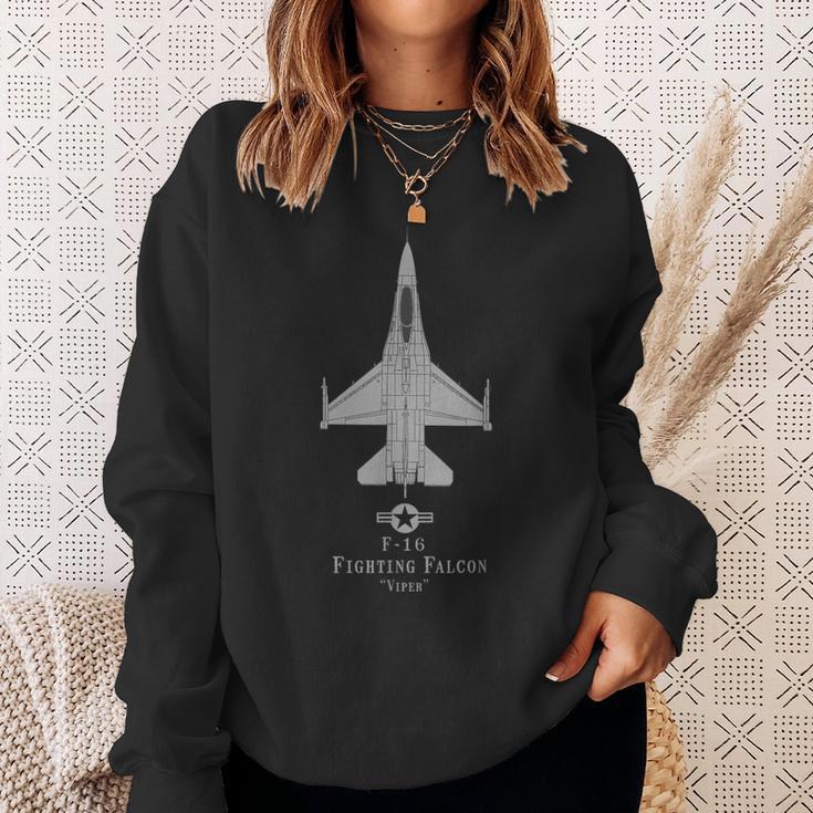 F-16 Fighting Falcon Tech Drawing Military Plane Sweatshirt Geschenke für Sie