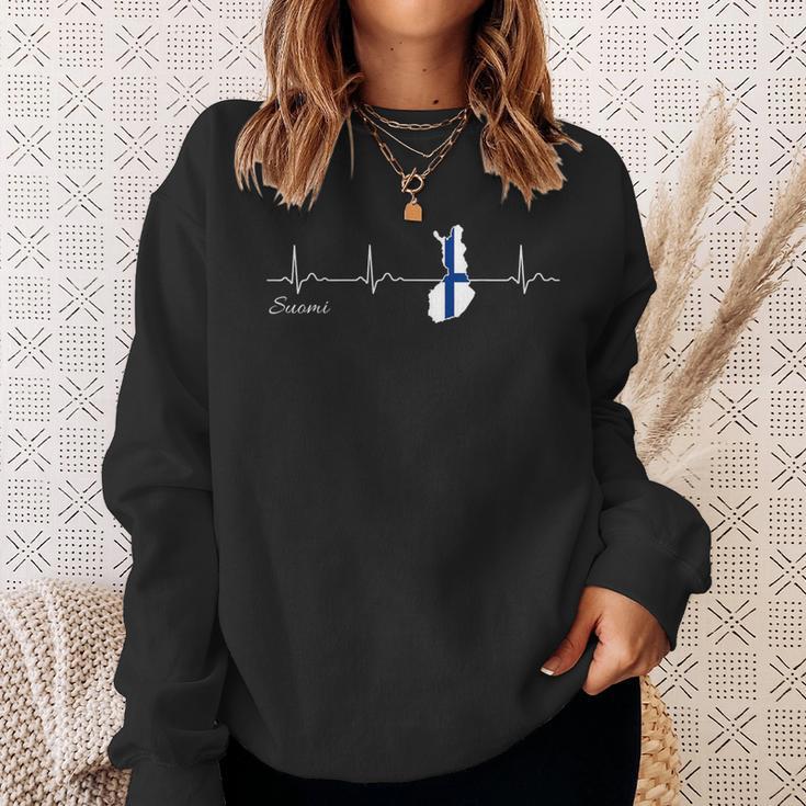 Finland Suomi Heartbeat I Love Finland Flag Sweatshirt Geschenke für Sie