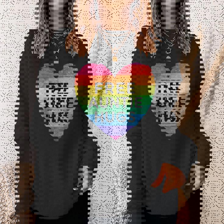 Free Auntie Hugs LGBT Gay Lesbian Pride Month Rainbow Flag Sweatshirt Gifts for Her