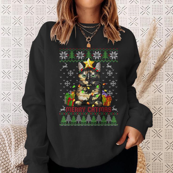 Merry Catmas Tortoiseshell Cat Ugly Christmas Jumper Sweatshirt Geschenke für Sie