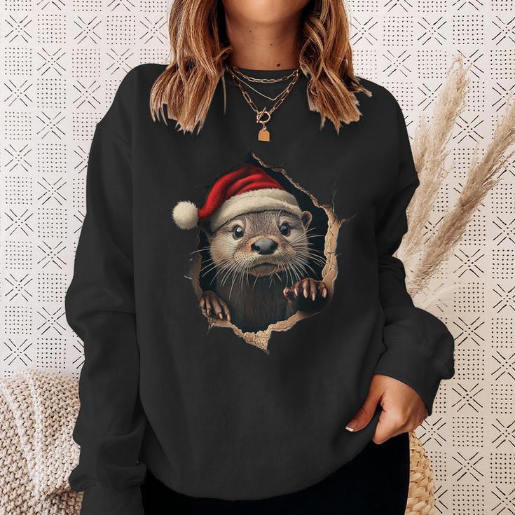 Otter With Christmas Hat Sunglasses Cute Otter Sweatshirt Geschenke für Sie