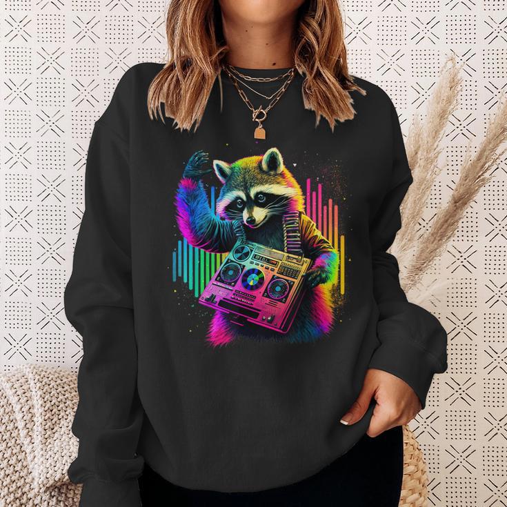 Future Raccoon Dj Retro Party Dj Badger Synthwave Sweatshirt Geschenke für Sie