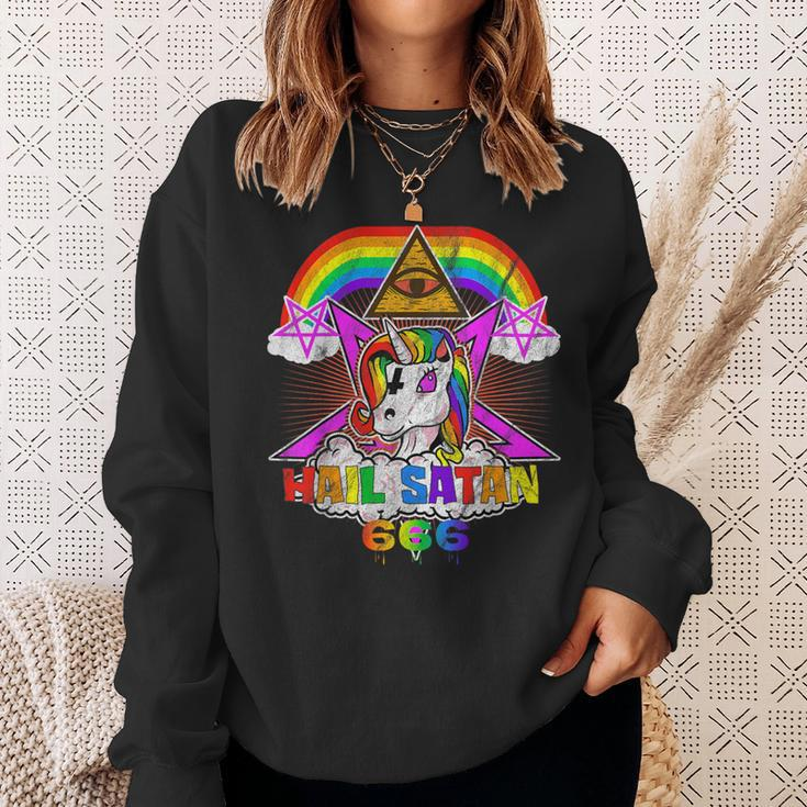 Hail Satan Einhorn Pentagramm 666 Okkult Gothic Sweatshirt Geschenke für Sie