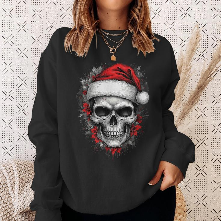 Heavy Xmas Skull With Santa Hat Ugly Hohoho Ho Sweatshirt Geschenke für Sie