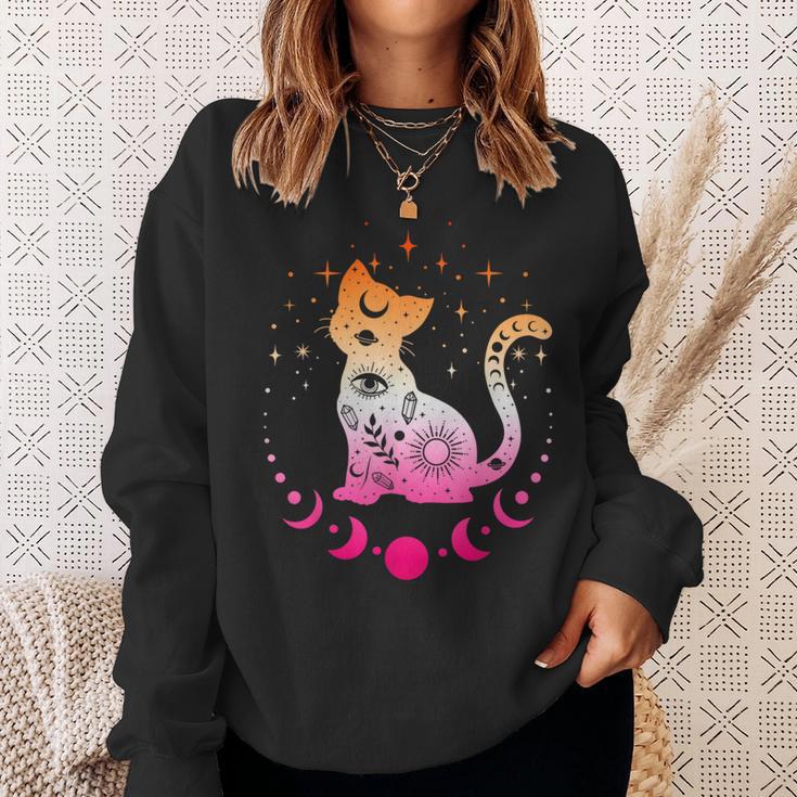 Lesbian Astrology Cat Moon Phases Lesbian Flag Sweatshirt Geschenke für Sie