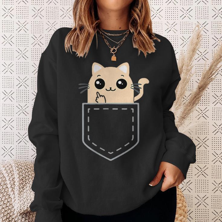 Lustige Katze Mittelfinger Stinkefinger Cat Kawaii Sweatshirt Geschenke für Sie