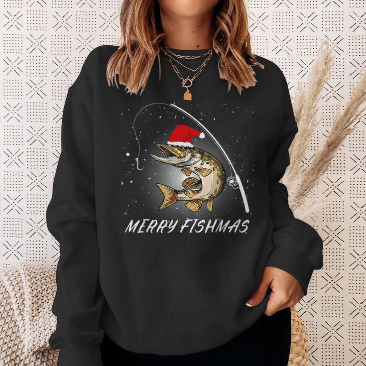 Merry Fishmas Fishing Zander Christmas Sweatshirt Geschenke für Sie