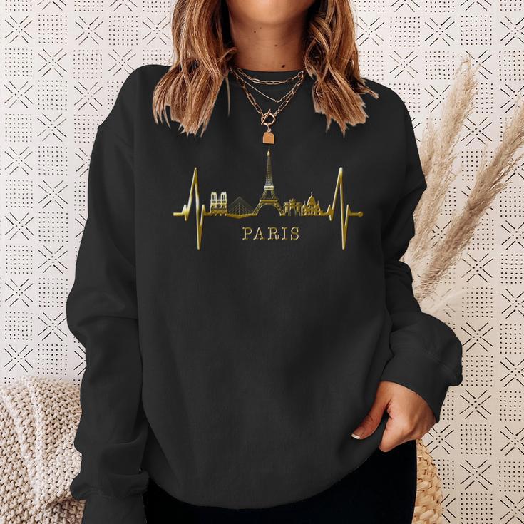 Paris Skyline Heartbeat I Love Eiffel Tower Love France Sweatshirt Geschenke für Sie