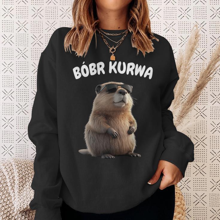 Polish Beaver Saying Bober Kurwa Yes Pierdole Bobr Sweatshirt Geschenke für Sie