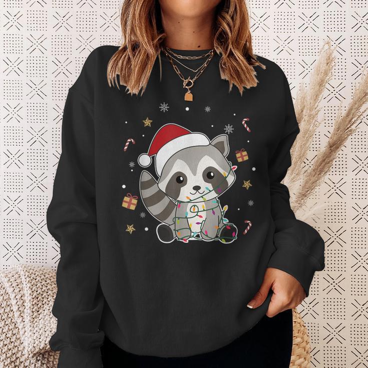 Raccoon Christmas Animals Fairy Lights Raccoon Sweatshirt Geschenke für Sie