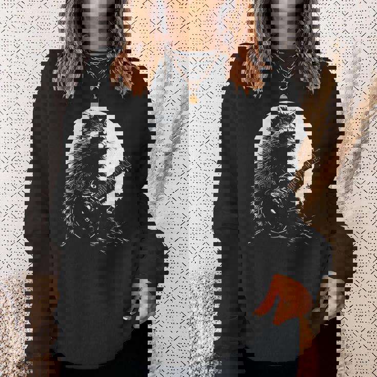Raccoon Guitarist Sweatshirt - Fun Moon Meme Design for Music Lovers Gifts for Her