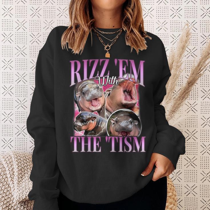 Rizz Em With The Tism Meme Moo Deng Sweatshirt Gifts for Her
