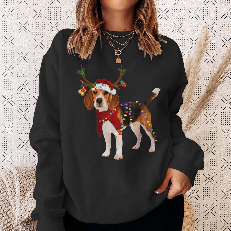 Santa Claus Beagle Reindeer Light Christmas Sweatshirt Geschenke für Sie